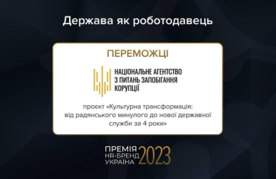 НАЗК перемогло в престижній премії HR-бренд Україна 2023 в номінації «Держава як роботодавець»